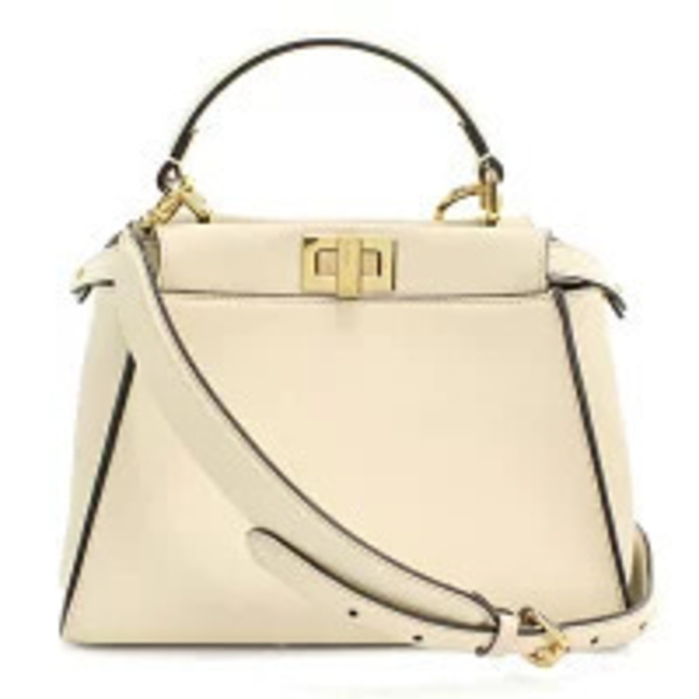 Fendi ivory cream leather handbag Peekaboo satchel trapezoid top handle